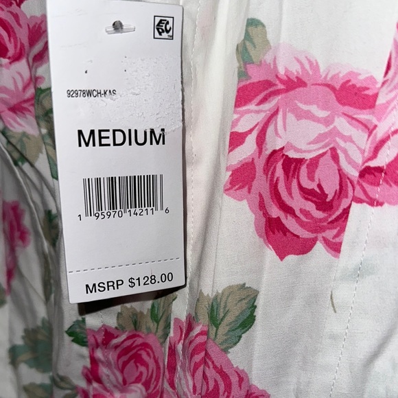 Wayf Rose Print Midi Dress‎ - White and Pink - Picture 7 of 9
